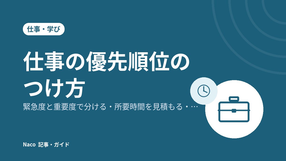 仕事の優先順位のつけ方：緊急度と重要度で分ける・所要時間を見積もる・朝に決める